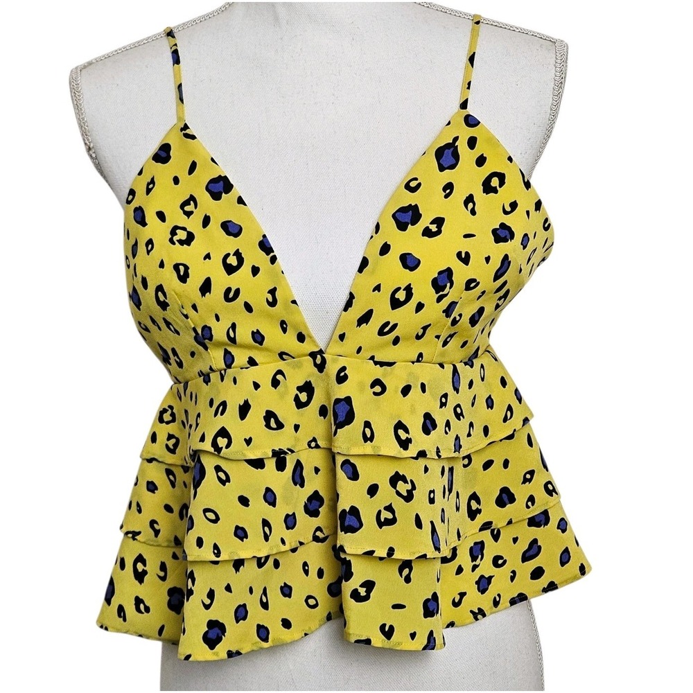 SUPERDOWN Poppy Layered Peplum Top Size XS Bold Yellow Leopard Print Revolve